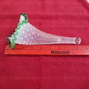 Vintage Fenton Diamond Dot Green Crest Epergne horn